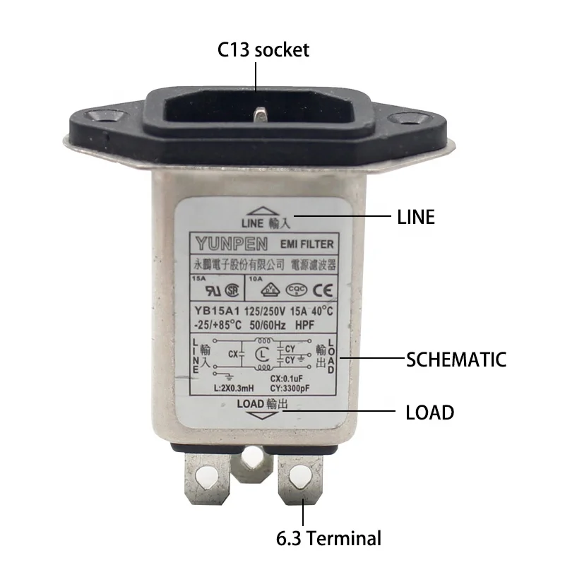 YUNPEN EMI Filter High-Sensitivity High-Precision Socket Filter YO-T1-BU, With PCB Terminal