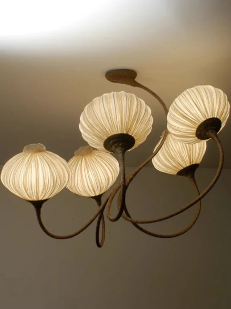 BOSSEN New Designer Adjustable Dimmable Luster Fabric Round Nordic Chandelier Hardware Pendant Ceiling Light for Living Room