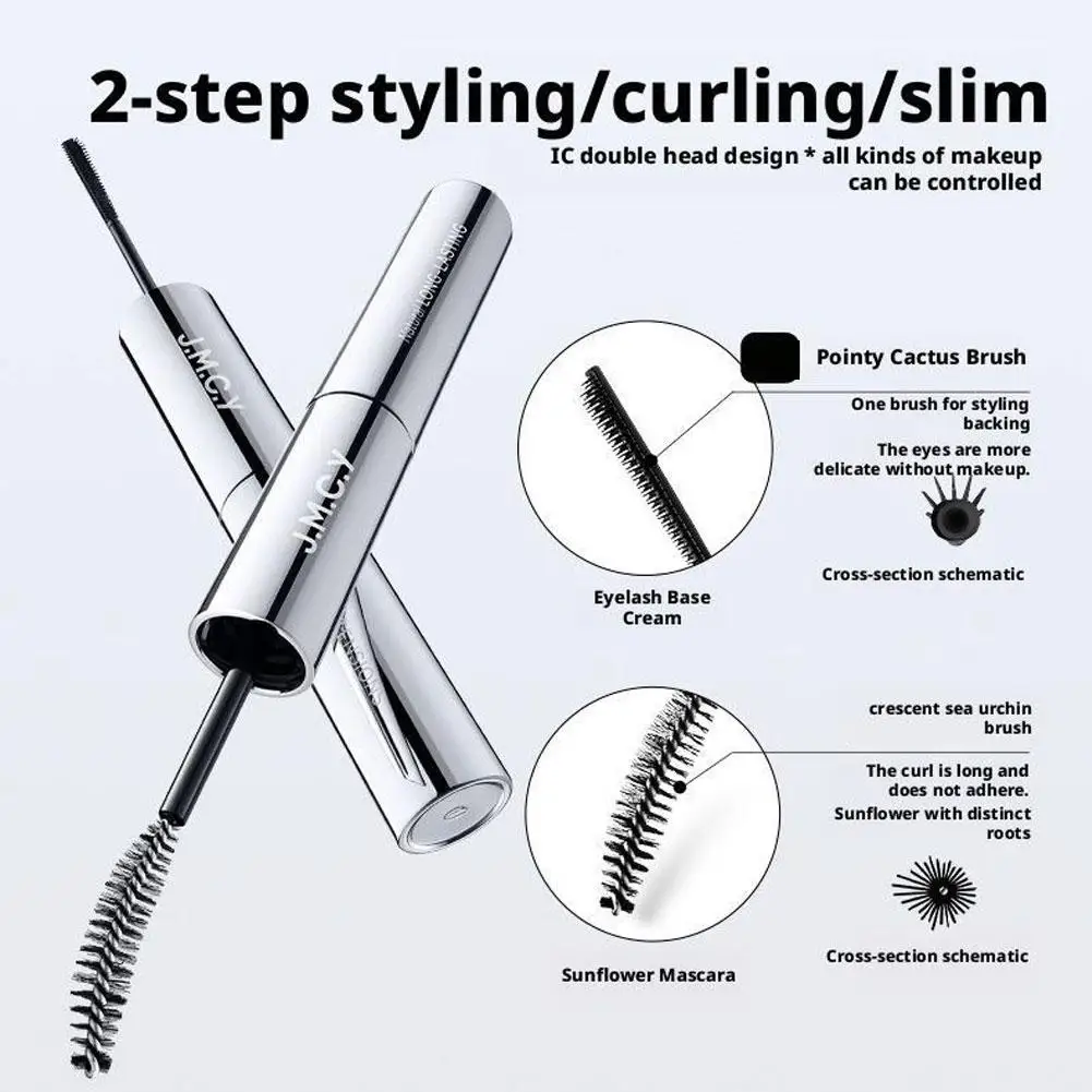 Rímel volumizador de ponta dupla, à prova d'água, longa duração, ondulação, alongamento de cílios de fibra de seda, maquiagem sexy para olhos