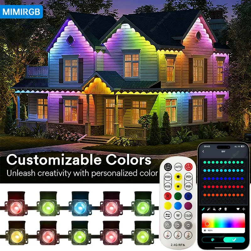 

200 футов/60 м 120 светодиодных умных RGBIC карнизных фонарей IP67 водонепроницаемые постоянные уличные светодиодные гирлянды для Хэллоуина, рождественского украшения