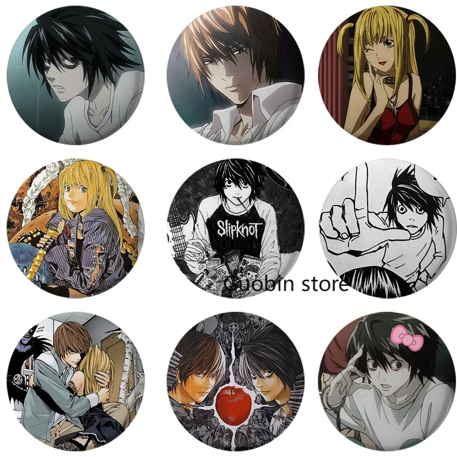 58mm  Anime Death Note Enamel Pins Handmade Round Brooch L Killer Yagami Light Cosplay Badge Backpacks Jewelry Gifts