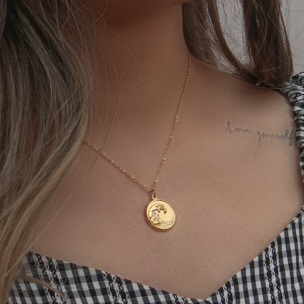 Kreatives Design trüben frei Edelstahl 18 Karat vergoldet goldene Wellen kette stereo skopische Münz ketten für Frauen