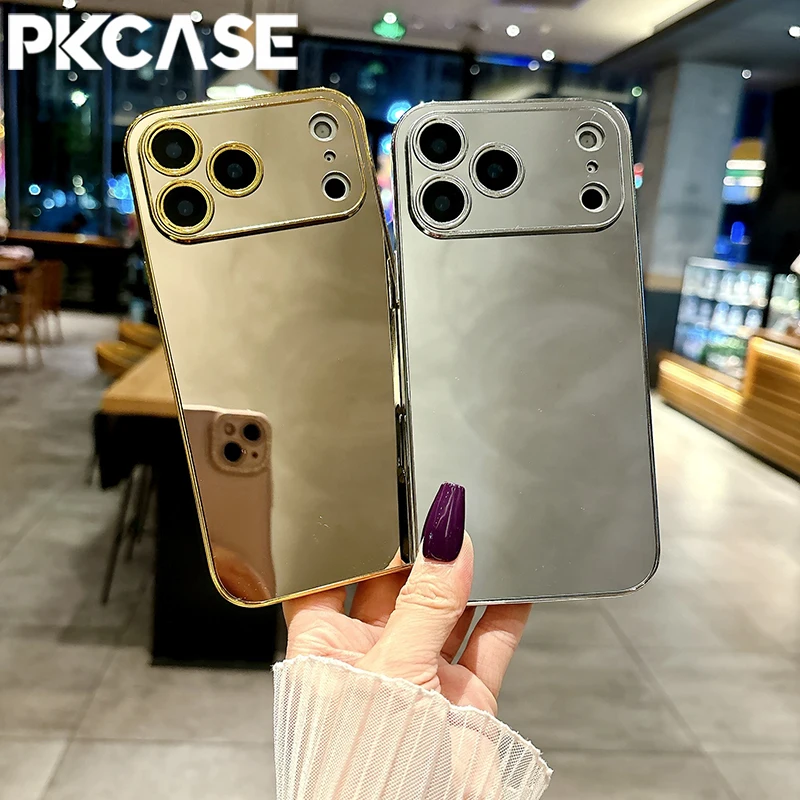 PKCASE Electroplated Mirror Phone Case For iPhone 17 Air 16 15 14 Plus 13 12 Pro Max Shockproof Protective Cover