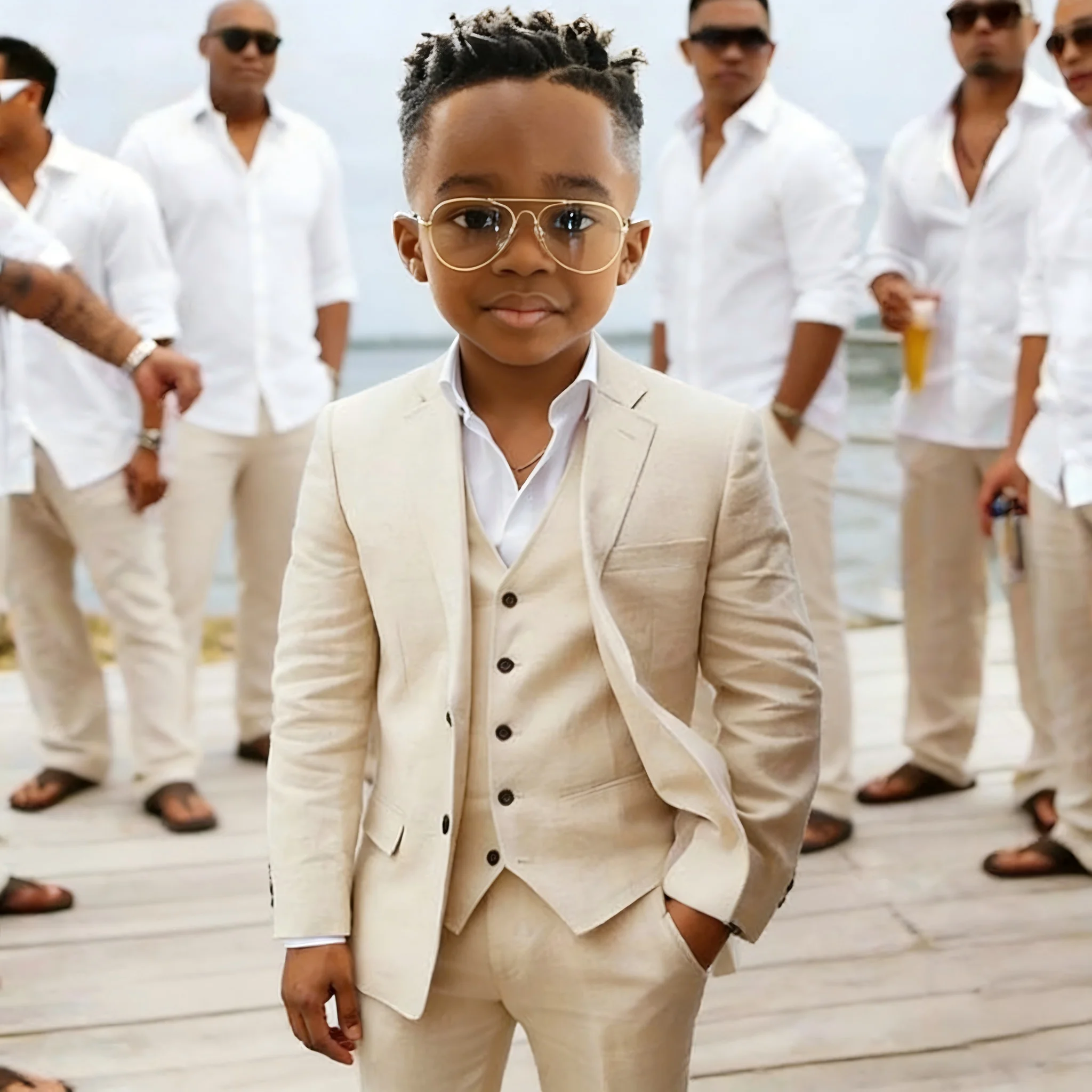 Casual Beige Linen Suits for Boy 3 Pieces Blazer Vest Pants Set Peaked Lapel Kids Suit Wedding Summer Beach Prom Party Tuxedo