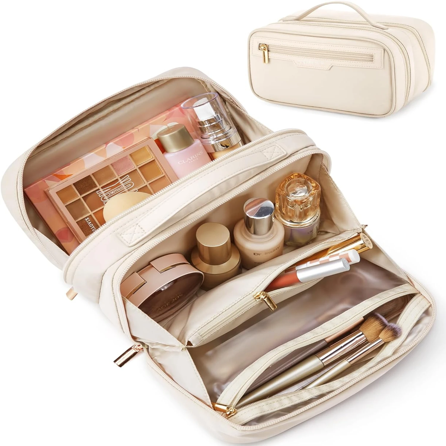 

Stylish, Portable, and Spacious Large Capacity Travel Makeup Bag with Wide-Open Design. Ideal for Women On-the-Go who want to Ke