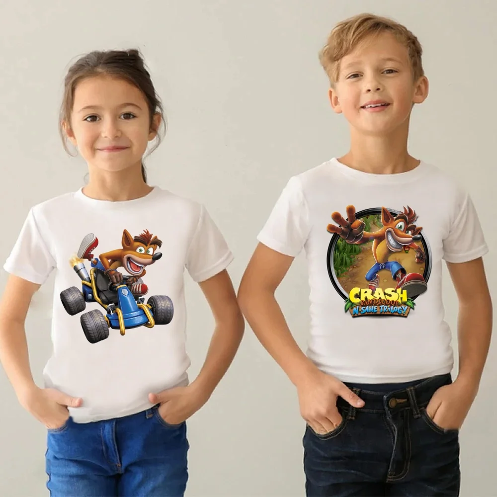 Футболка для мальчиков и девочек, детская футболка с принтом Crash Bandicoot, забавная детская одежда, летние детские топы с короткими рукавами, футболки, HKP5872