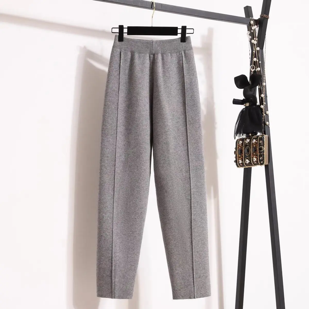 

High Waist Loose Knitted Pencil Pants 2024 Autumn and Winter Slim Straight Leg Korean Style Harun Wide Leg Casual Pants LJ376