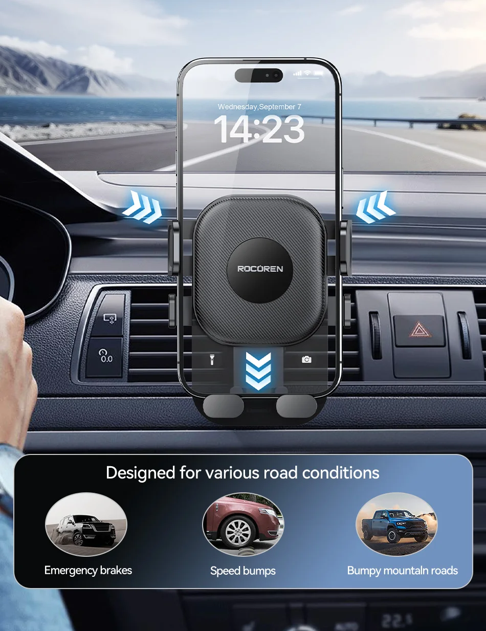 Rocoren Autotelefonhalter Auto Schwerkrafthalterung Ständer Selbstsichernde Autotelefonhalterung für iPhone 16 360 ° Rotierender Handyhalter für Lüftungsschlitze – Detail 5