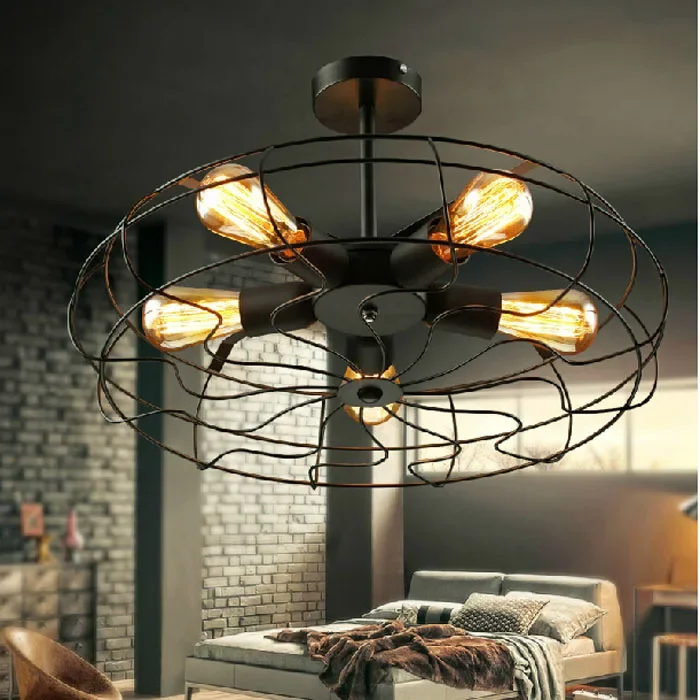 

Black & White Wrought Iron cage Ceiling Lights creative Art Diamond Ceiling Lamps Vintage fan Ceiling light Black White