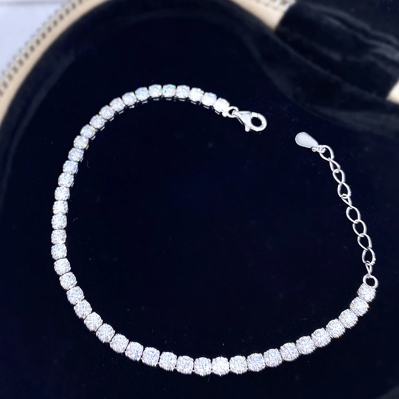 DW Real Moissanite Diamond Tennis Bracelet for Women 925 Sterling Silver Plated White Gold Eternity Wedding Luxury Fine Jewelr
