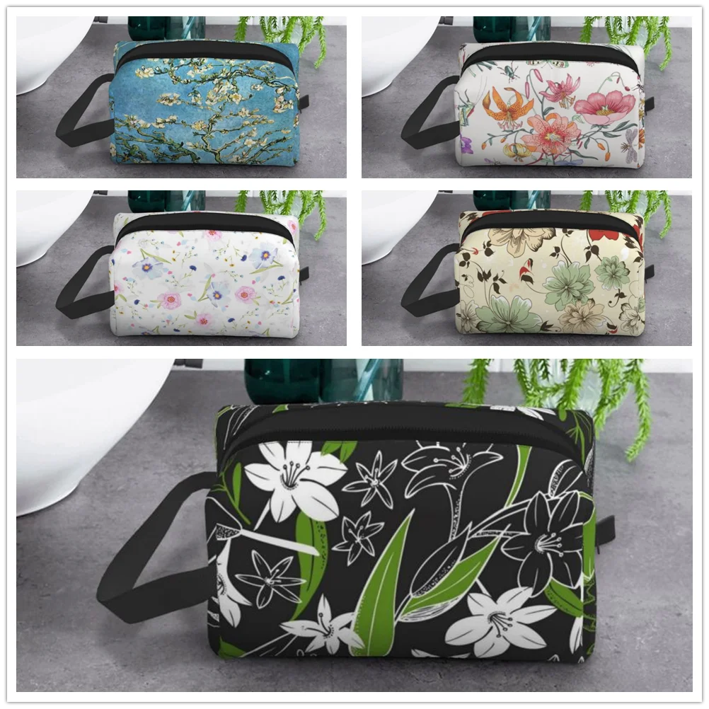 Flower makeup bag Ladies zipper large printed Wash bag Travel storage Toiletry bags Pen bag Suitable for men\'s travel study