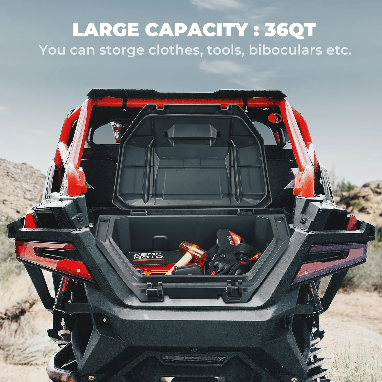 #2884236 UTV Rear Tool Cargo Storage Bed Box with Two Lockable Latches Compatible with Polaris RZR PRO R Turbo R 2022-2023 2025