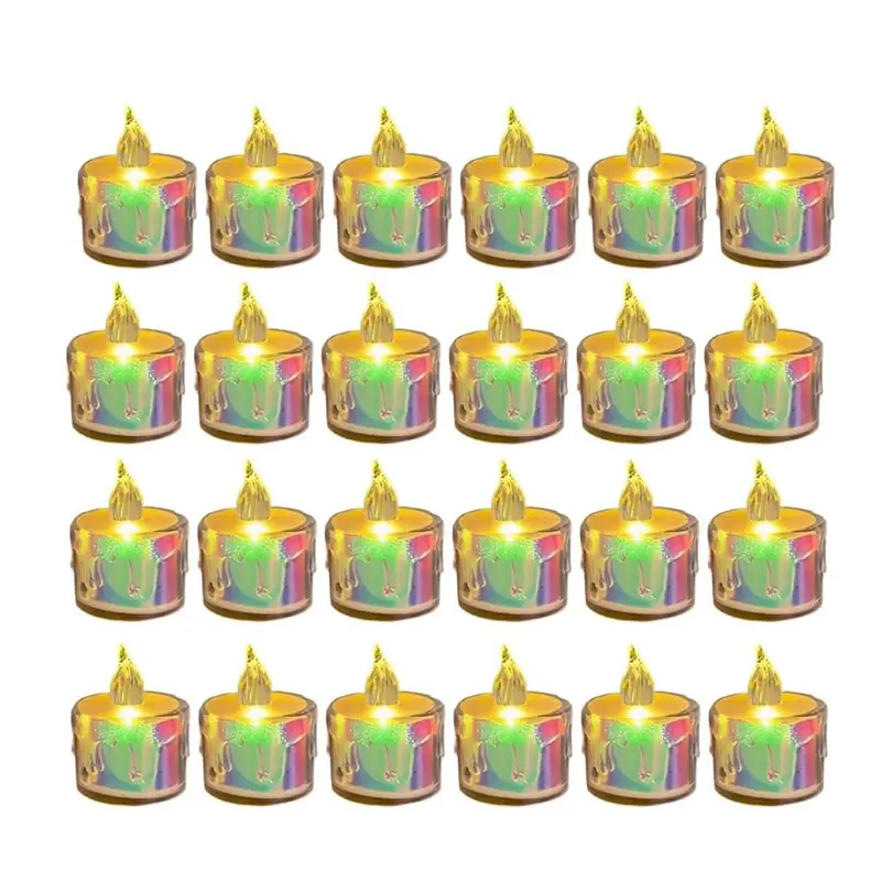 【限定版】クリスタルledフレームレスティーライト24個電池式フェイクキャンドル、結婚式、デートディナー用ティーライト