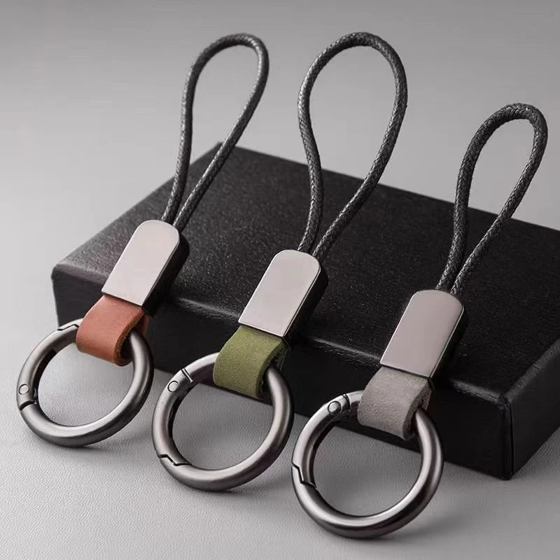 

Genuine Leather Key Chains For Men Women Car Keychain Lanyard Cotton Rope Strap Metal Keyring Gift Trendy Key Holder