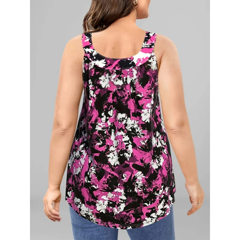 Plus Size Cross-Border European and American Middle East Summer Hot Roseo Contrasting Colors Women's Tank Sleeveless Vest Casual