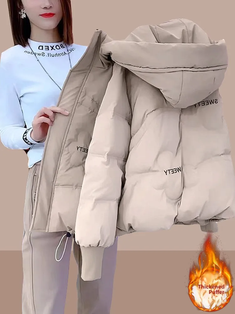 American Style Trendy Black Hooded down Cotton Jacket Women's Winter New Design Sense Cotton Coat Outerwear Commute Korean Ve...