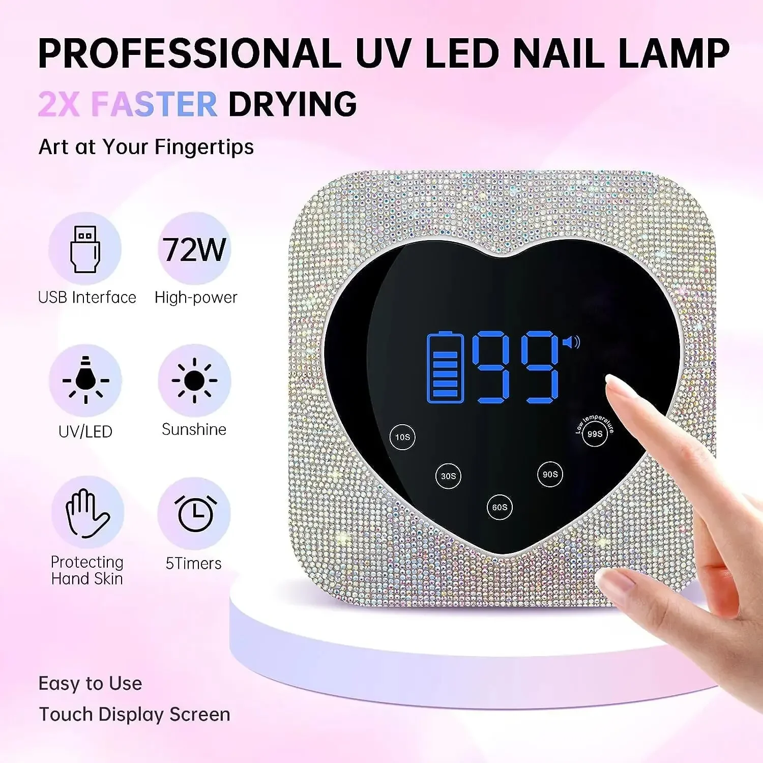 Rechargeable Nail Lamp Professional UV Led Lamp With Diamonds Elements Gel Polish Nail Drying for Nail Polish Manicure Tools