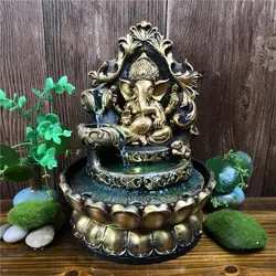 Decorative Hindu Ganesha Statue Water Fountain Waterscape Lucky Meditation Relax Home Living Room Ornaments