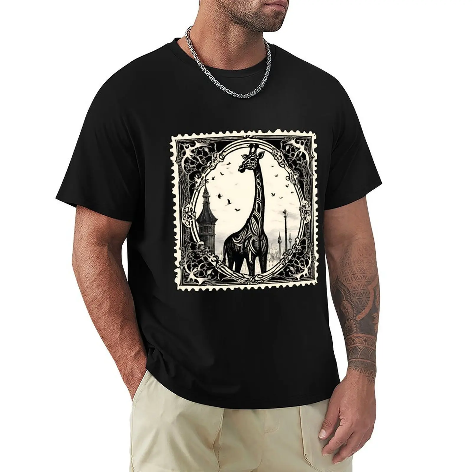

Golden Age Giraffe: Retro Stamp Masterpiece T-Shirt Basic Short Sleeve Cotton Blend T-Shirt