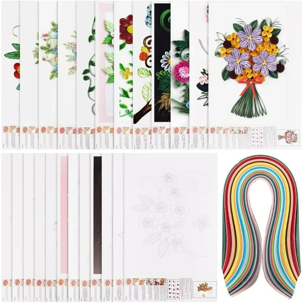 

12 Pcs Quilling Paper Stencils with 36 Colors 360 Strips Flower/Bird Pattern Cardboard DIY Paper Quilling Tools Drawing