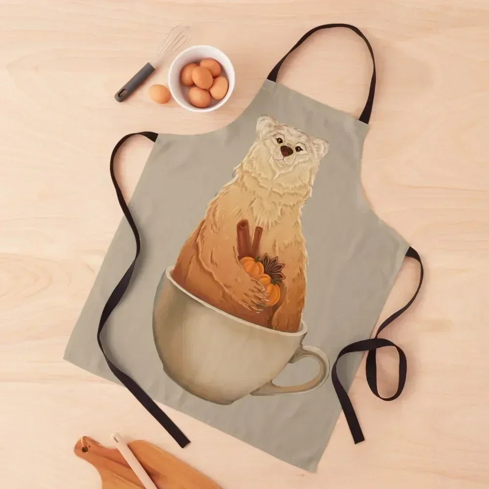 

Pumpkin Spice Latte Bear Apron For Girl Kitchen Tools Cooking Clothes Waterproof Kitchen Woman Apron