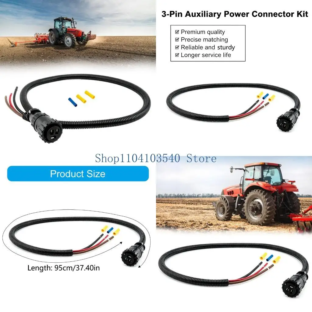 02DC Farm Equipment 3 Pin Power Connector Assembly Replacement Kit with Wire Harness and Heat Shrinks Connector for Auxiliary