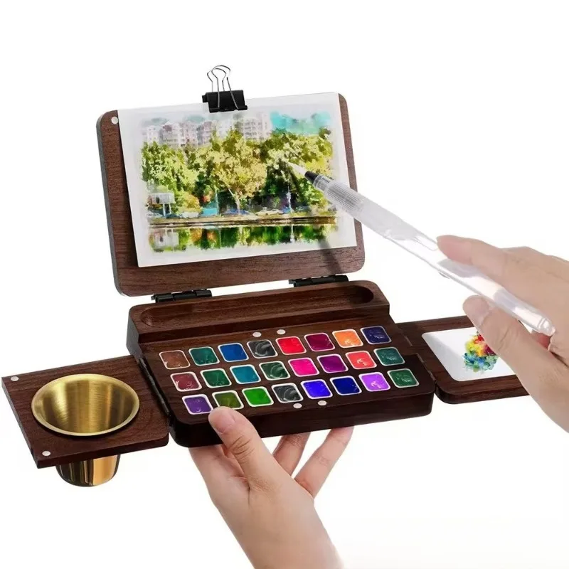 

Wooden Palette Foldable Outdoor Painting Board Wood Watercolor Paint Painting Board Children's Toys Solid Wood Palette Box