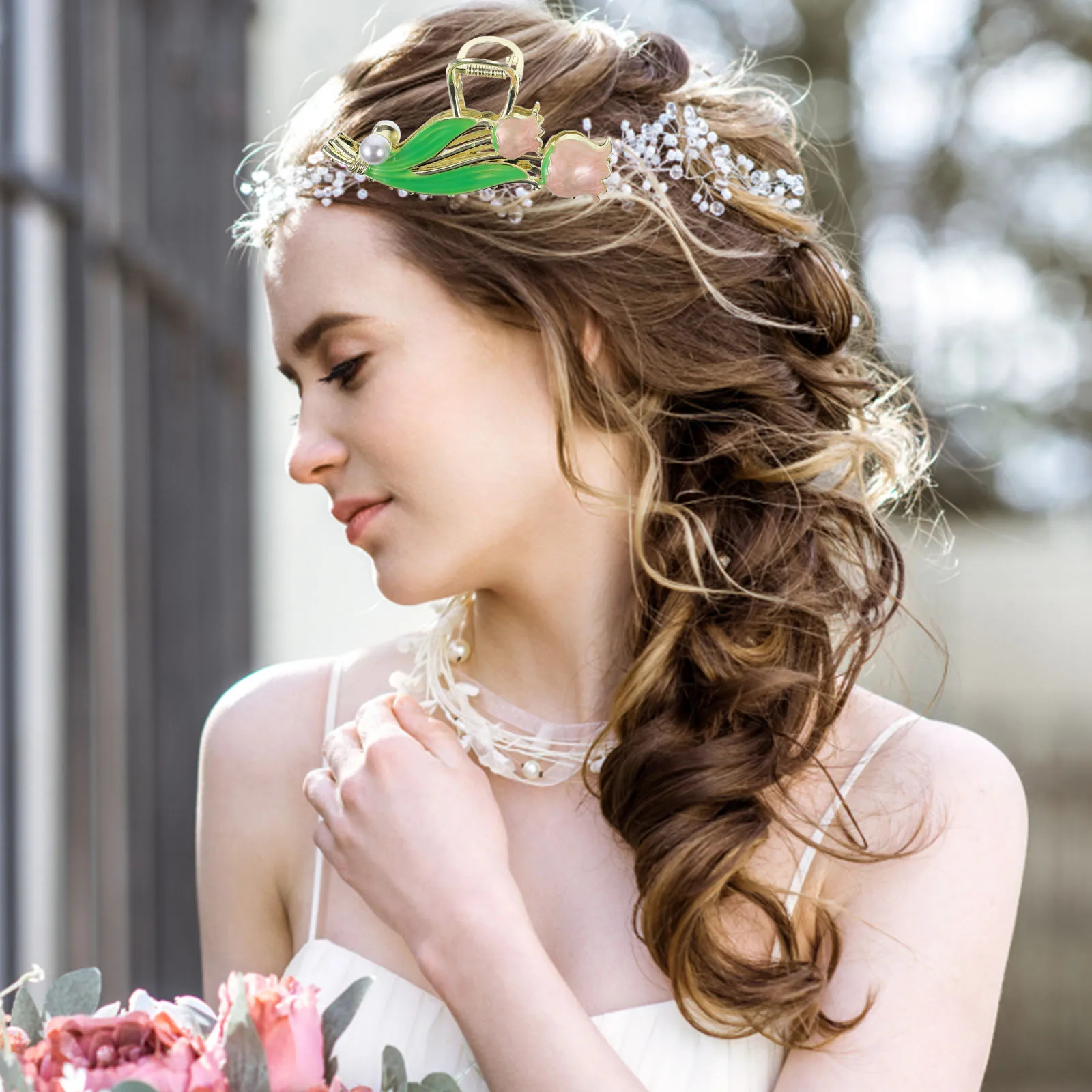 

2Pcs Large Tulip Claw Clips Metal Hairpins for Women Thick Curly Long Hair Styling Travel Party Everyday Use Accessories