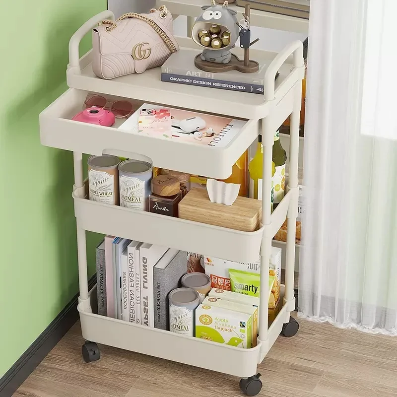 Trolley storage rack Multi-storey kitchen floor moving vegetable basket Bedside snack bathroom toilet storage rack