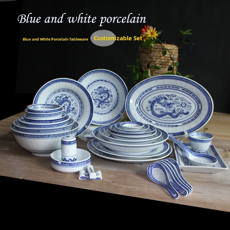 

Jingdezhen Porcelain Dinnerware Bowl Rice Bowl Lapai Underglaze Lingeri Mi Tong Porcelain Serving Di Vegetable Plate