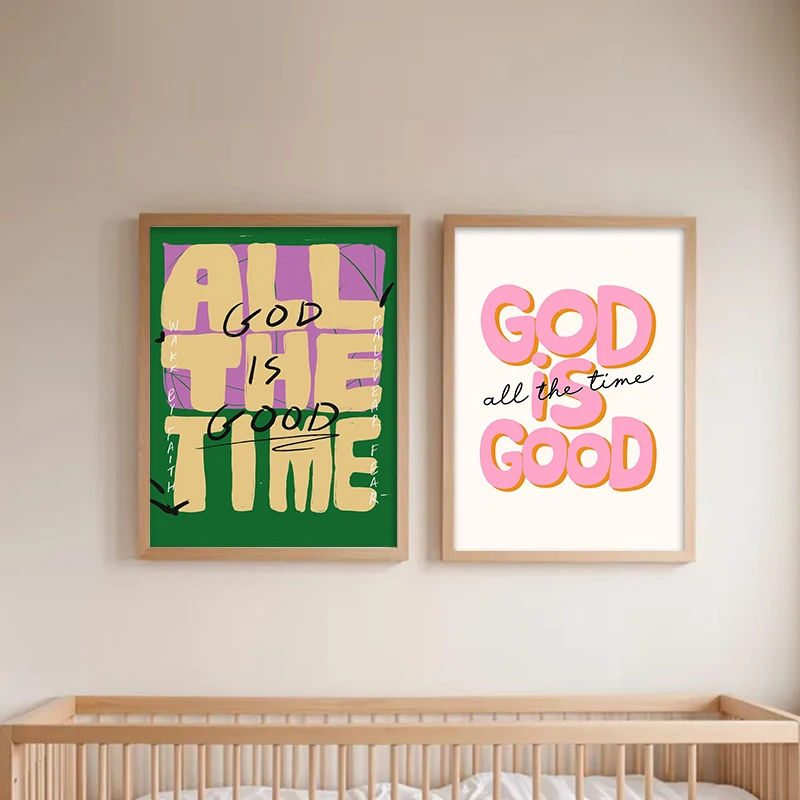Dios es bueno todo el tiempo cita arte de pared cartel cristiano Retro impresiones en lienzo pintura Jesús Biblia arte decoración para el hogar sala de estar