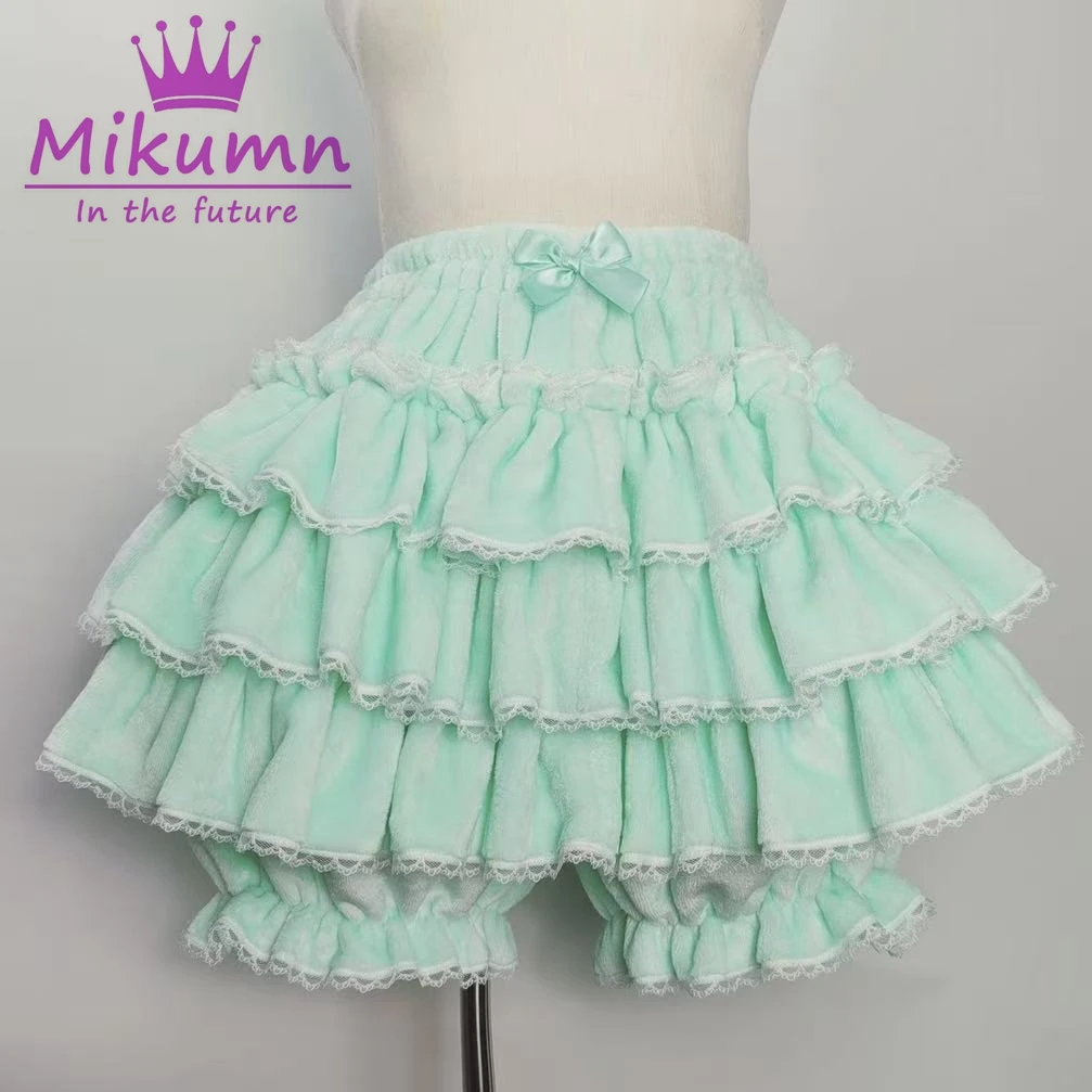 Harajuku Y2k Süße Rosa Weiße Kürbis Hosen Lolita Herbst Winter JK Plüsch Shorts Japanische Kawaii Rüschen Laterne Shorts