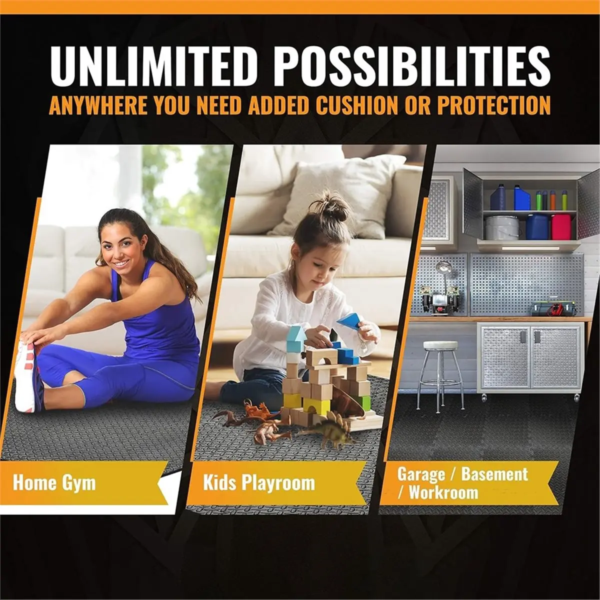 16 PCS Gym Mats for Home Gym Black Removable Foam Floor Tiles Eva Gym Flooring for Workout Interlocking Foam Tiles