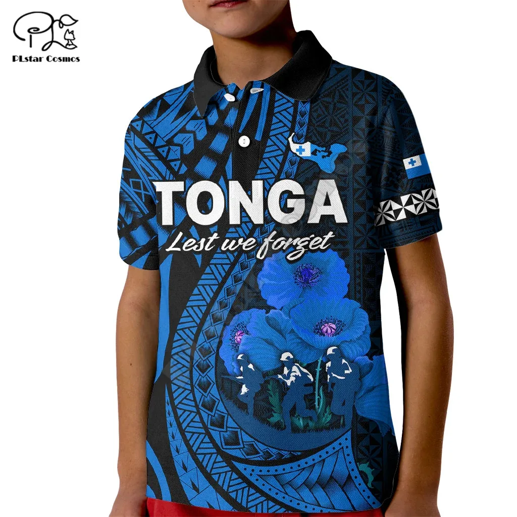 

Tonga ANZAC Day Kid Polo Shirt Lest We Forget 3D Printed Polo Shirts Summer Tees Tops