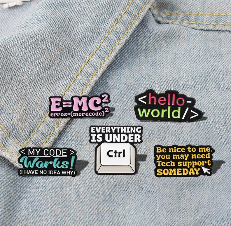 Brooch Custom Hello World Pines Lapel Badges Funny Jewelry Gift for Kids Friends Computer Program Code Enamel