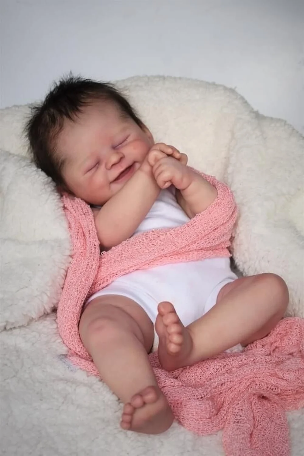 

49CM Beby Doll Reborn Alisha Smile Sleeping Newborn Baby Lifelike Soft Touch 3D Skin Visible Venis Rooted Hair Toys for Children