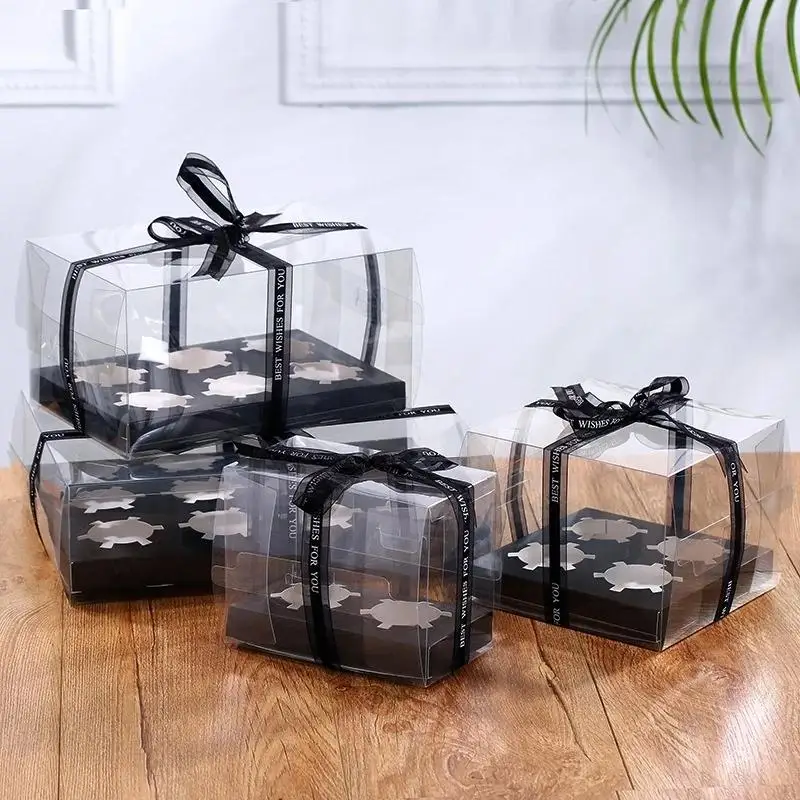 Transparent PET Cake Packaging Boxes 2/4/6/12Tablets For Cupcakes Muffins Mooncakes Bakery Wedding Party Dessert Gift Supplies