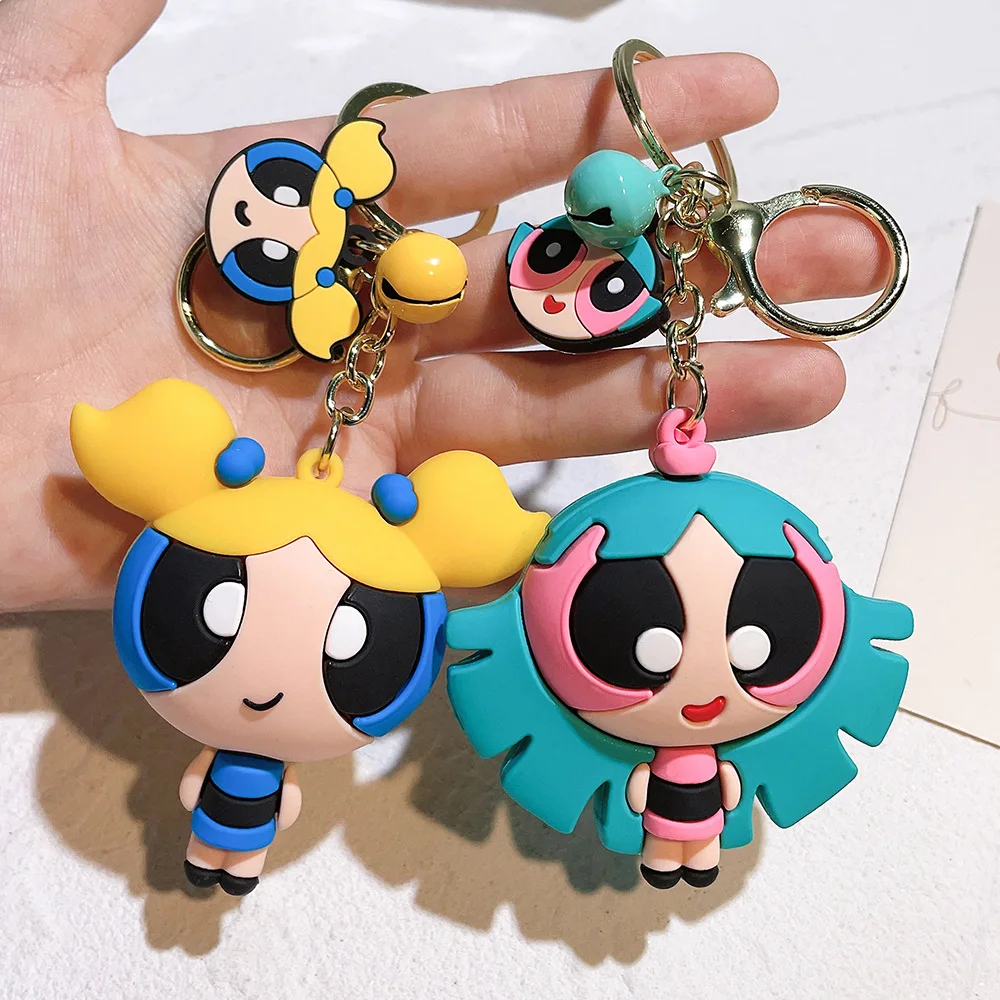MINISO Powerpuff الفتيات الكرتون عمل الشكل المفاتيح زهر فقاعات Buttercup دمية Keyrings حقيبة قلادة اكسسوارات مفتاح السيارة