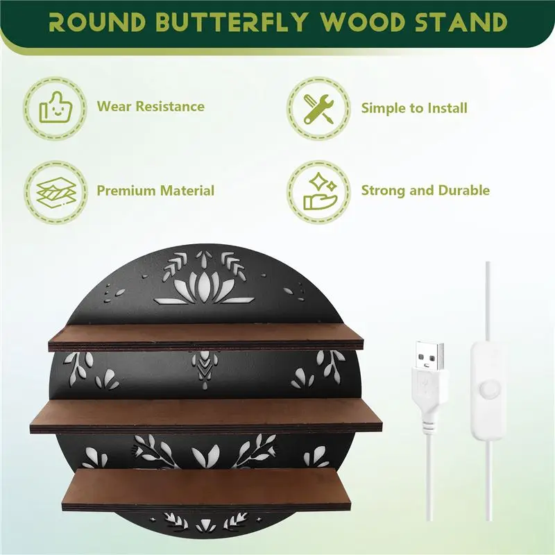 AEE8-Round Butterfly Stand Crystal Display Storage Rack Hanging Floating Stand Suitable For Living Room Decoration Gifts
