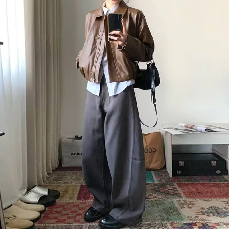 Brown Leather Jacket Women's New Jacket for Autumn 2025 High-end Short Short Jacket Is Popular This Year