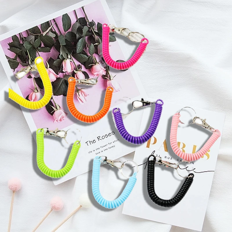 Lobster Clasp Clip Hook Spring Lanyard Spring Stretchy Coil Keyring Phone Spring Keychain Pendant Anti-lost INS Swivel Creative
