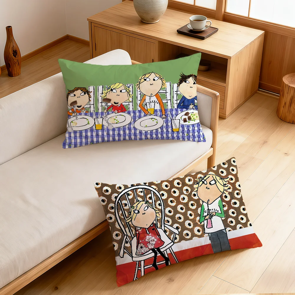 cartoon cute funny C-charlie and L-lola Rectangle Pillowcover Home Sofa living Room bedside Dorm bedside hogar Pillowcase gift