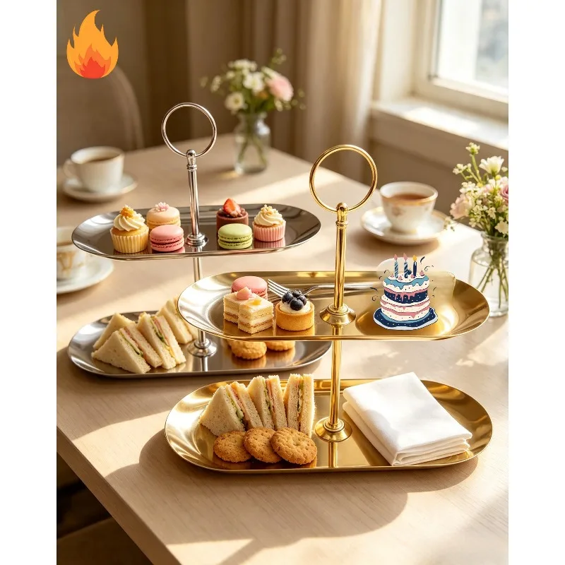 1/2pcsElegant European Oval Cake Tray Stainless Steel Snack Nut Storage Plate Home Wedding Party Afternoon Tea Dessert Holder