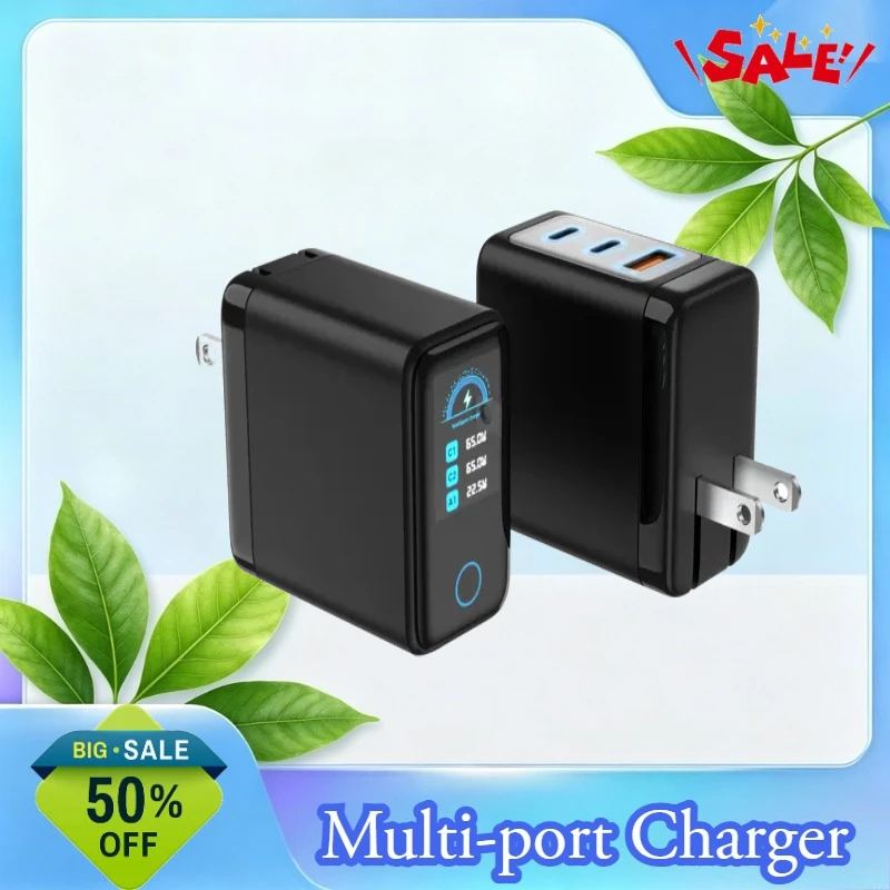 New LCD Smart Digital Display Charger 65W GaN PD Adapter with Digital Display for USB-C Devices