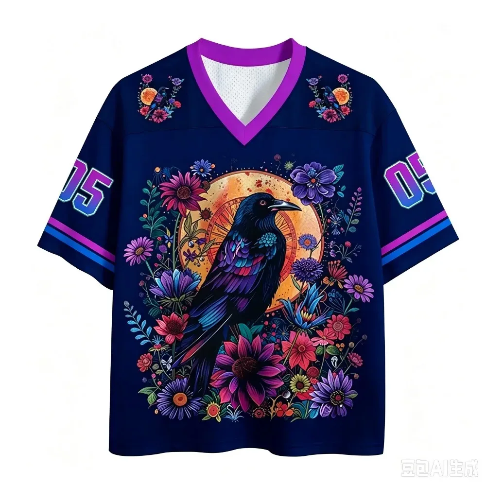 2026 Best-selling Retro Bird-and-flower 3D Print Sports Quick-dry Breathable Men Women's V-neck Loose T-shirt Unique Trend Style