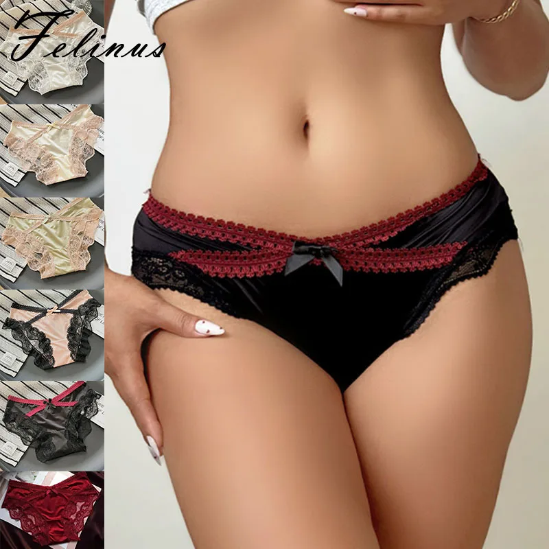 Felinus Damen Mesh Dreieck Höschen Französisch Eis Seide G-String Dessous Spitze Sexy Satin Unterwäsche Nahtlose Transparente Slips