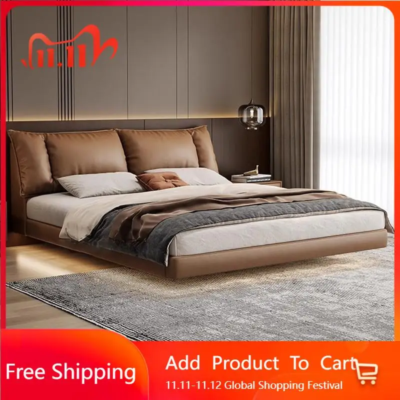 

Leather Double Bed Japanese Minimalist Frame Design Modern Sleeping Bed Unique Bedroom Trendy Letto Matrimoniale Furniture