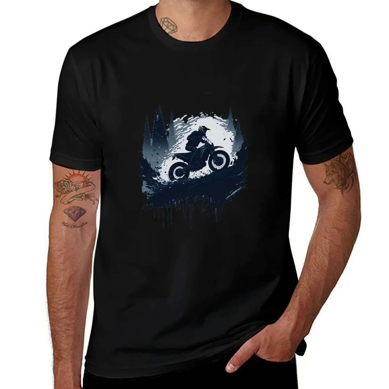 Motorcycle Motocross X Silhouette Black Vector #6 T-Shirt Big and Tall Crew Neck Tee T-Shirt