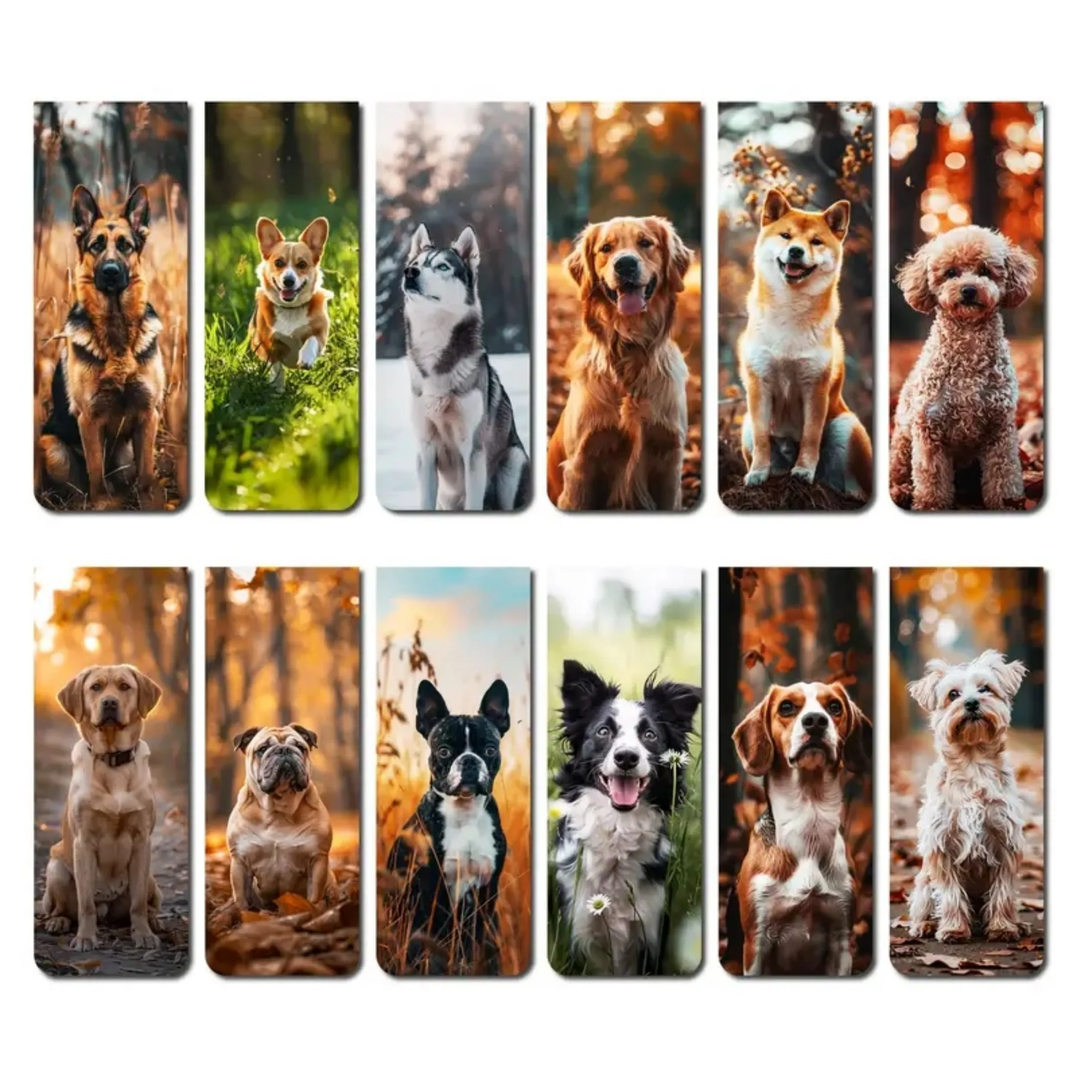 12pcs Dog-Themed Magnetic Bookmarks, Assorted Puppy Design Page Markers, Strong Magnet Book Clips for Reading, Party Favors, and