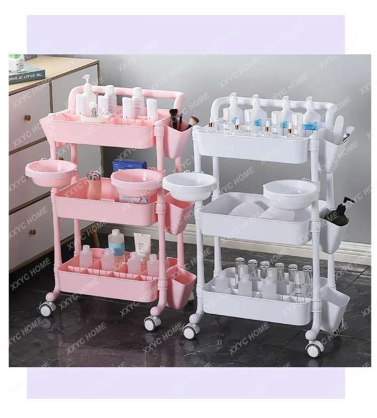 Plastic Salon Trolley Cart Beauty Salon Tool Trolley with Drawers Multi-level Movable Storage Shelf Spa Beauty Cart